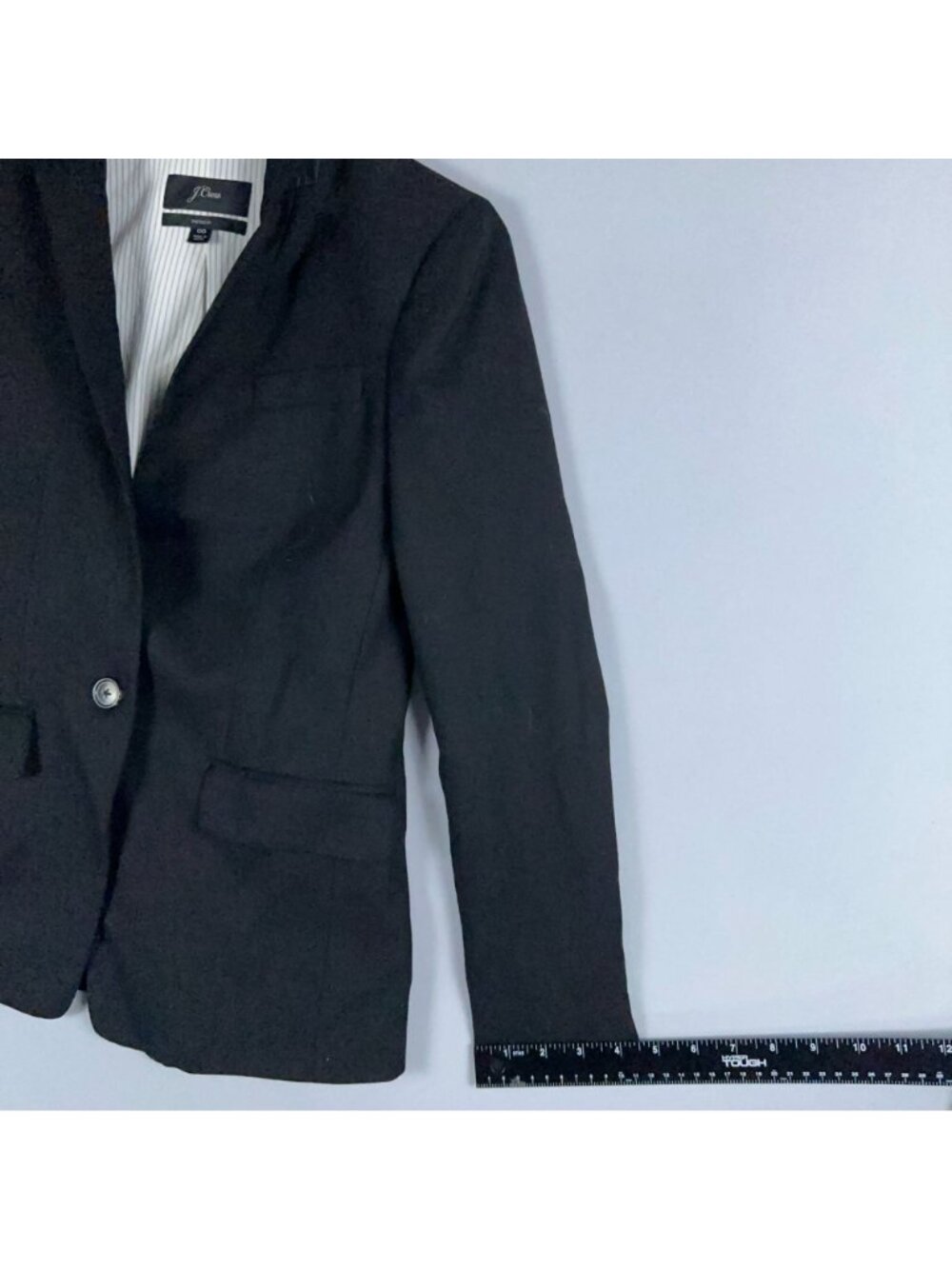J.Crew Regent Blazer Jacket Size 00 Black Wool Blend Striped Interior Lining - Picture 11 of 12